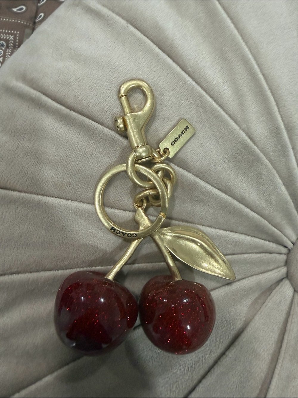 Coach Gold-Tone Cherry Key Charm with Red Enamel Cherries